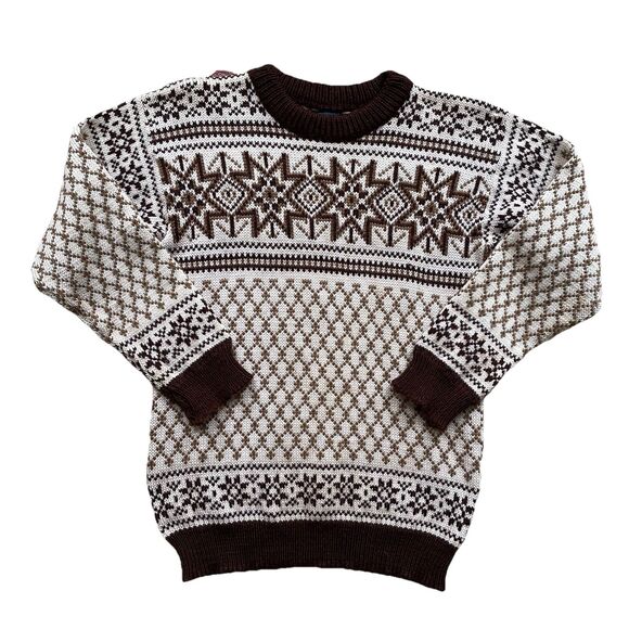 Vintage Dale Of Norway Sweater 100% Wool Size 44 Large Brown Pattern Crewneck - Picture 2 of 9